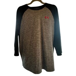 Under Armour HeatGear Baseball Tee Mens L Gray Black Raglan Athletic Gorpcore